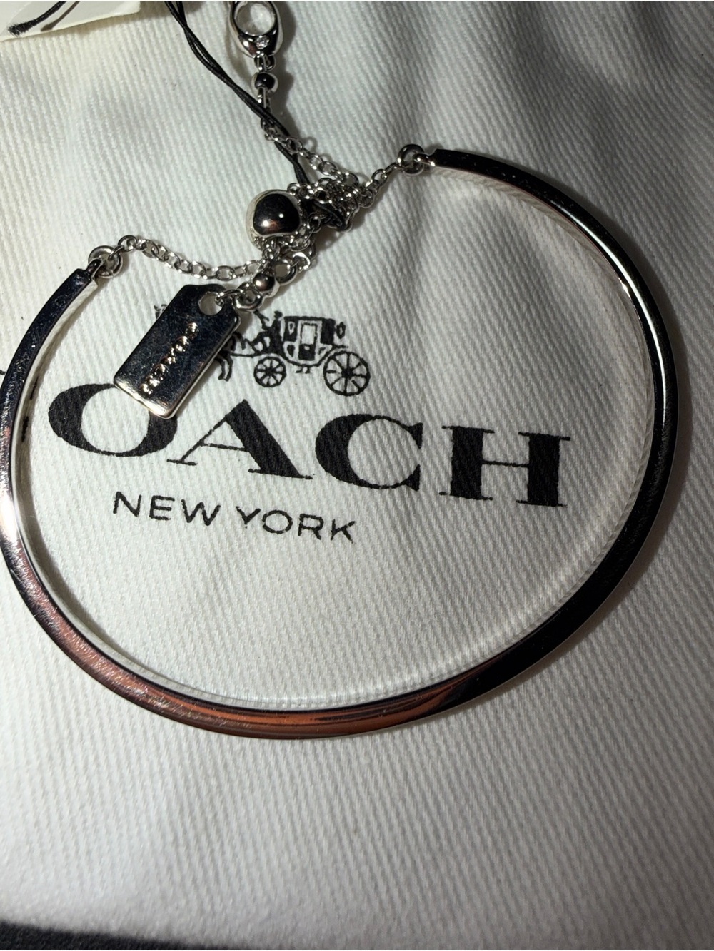NWT COACH Open Circle Slider Bangle Bracelet Silver with Dust Bag